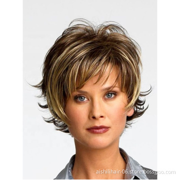 The popular brown blond fringe wig short blonde synthetic wig